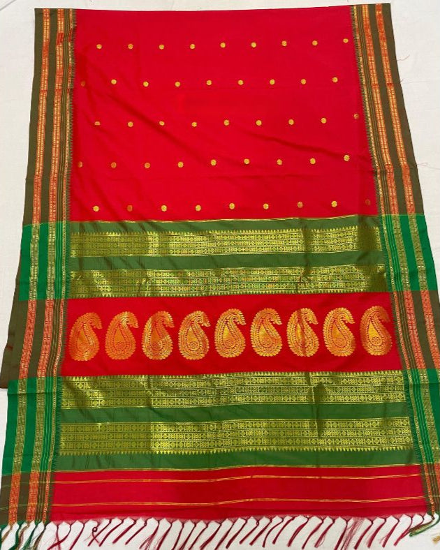 Bright Red Special Narayanpeth Border Golden Pallu Saree