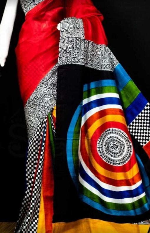 Red Authentic Block Printed Murshidabad Silk Saree