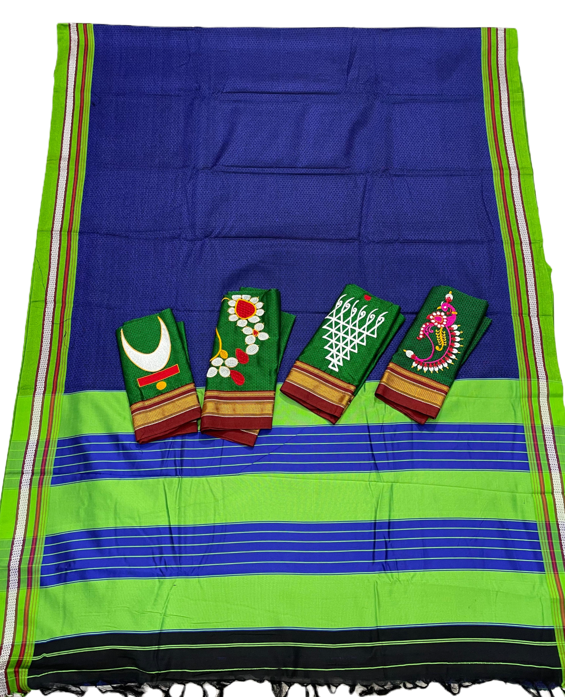Plain Resham Khan Maharashtrian Saree With Nath Work Blouse Piece