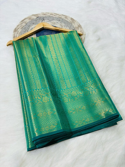 Green Shade Banarasi Soft Katan Saree With Brocade Blouse Piece