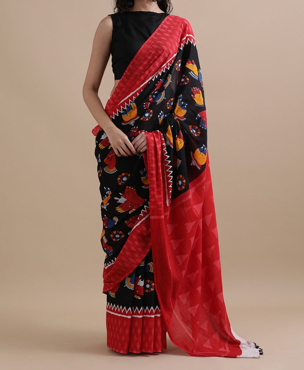 Hasta Mudra Print Soft Malmal Cotton Saree