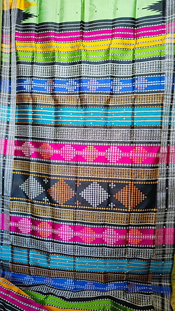 Berhampuri Double Pallu Saree With Multicolor Phodakumbha Border