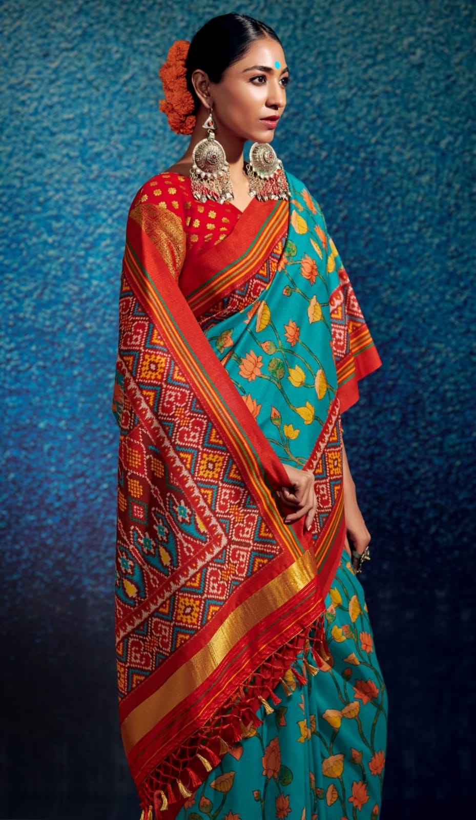 Soft Tussar Silk Kalamkari Print and Patola Pallu Saree