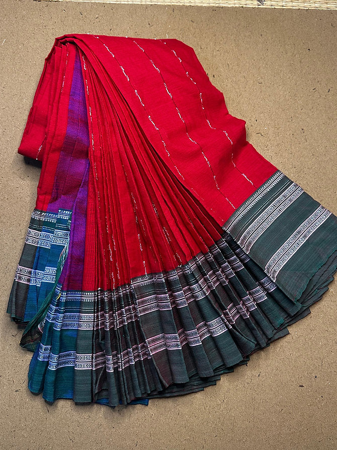 Authentic Handloom Gayatri Cotton Check Saree With Silk Pallu