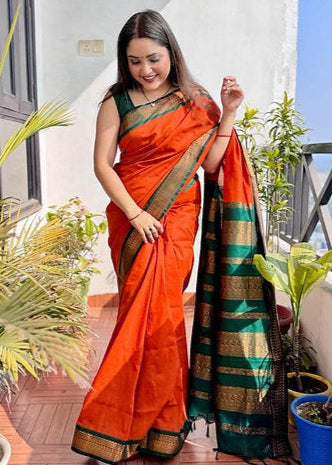 Orange Color Pure Gadwal Cotton Saree