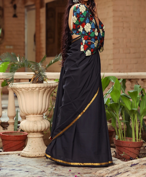 Utsava Collection - Mulmul Cotton Saree With Kalamkari Blouse Piece