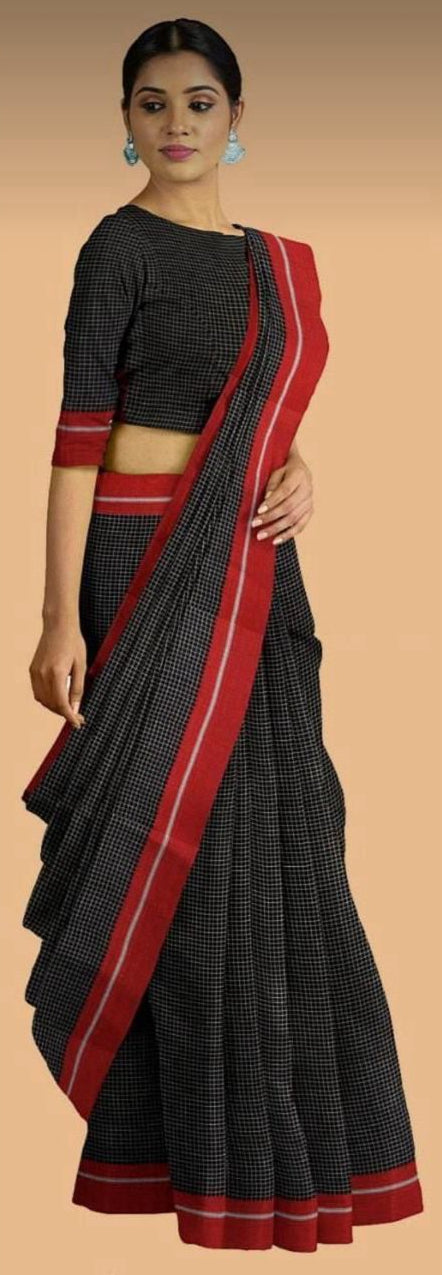 Patted Anchu Cotton Handloom Saree with Gayatri Border and Patti Pallu