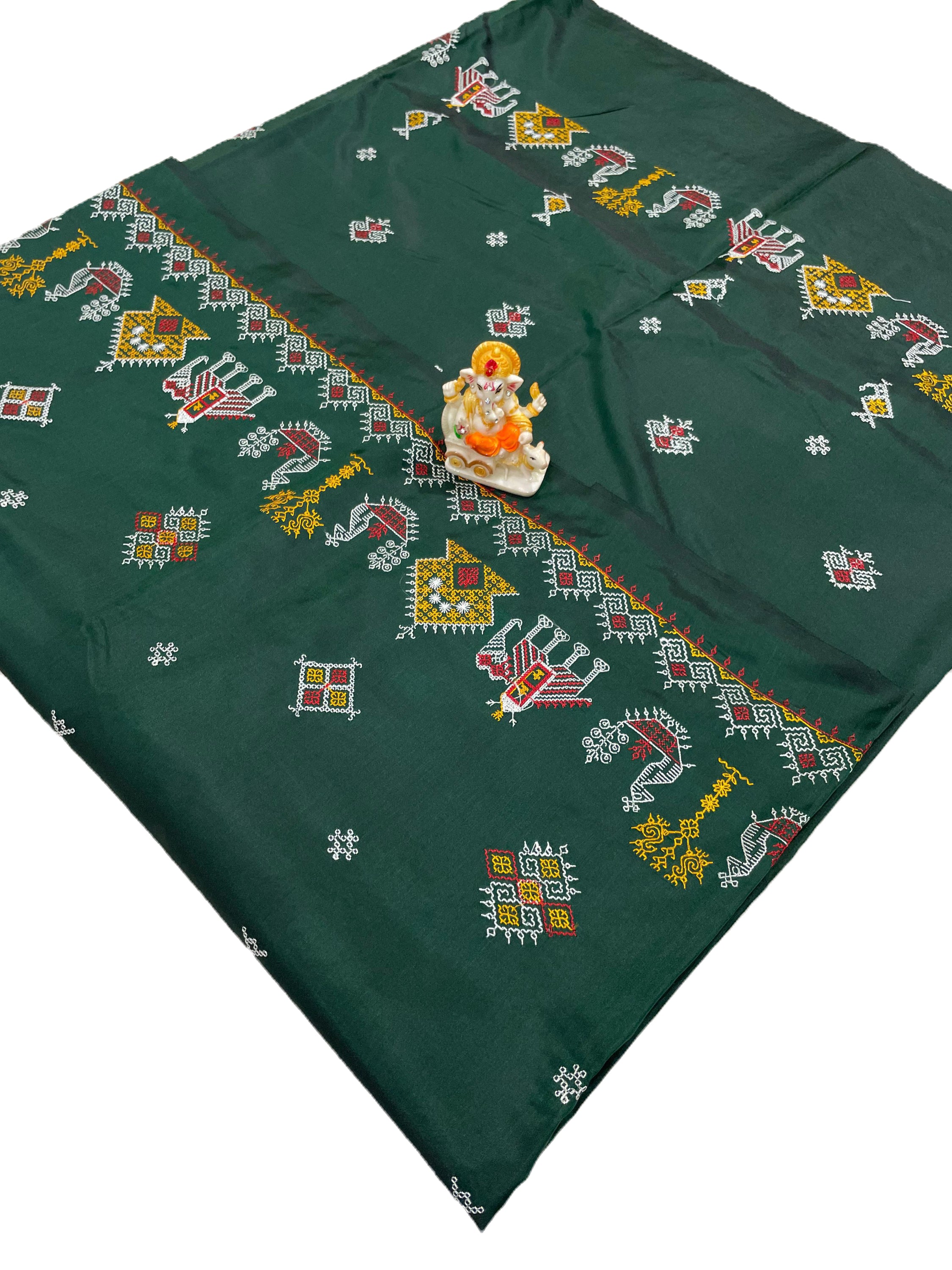 Dark Green Malai Silk Kasuti Work Saree