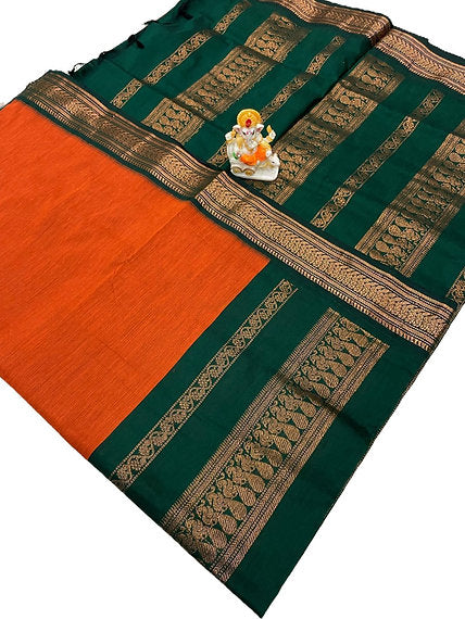 Orange Color Pure Gadwal Cotton Saree