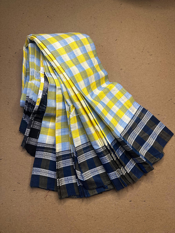 Authentic Handloom Gayatri Cotton Check Saree With Silk Pallu