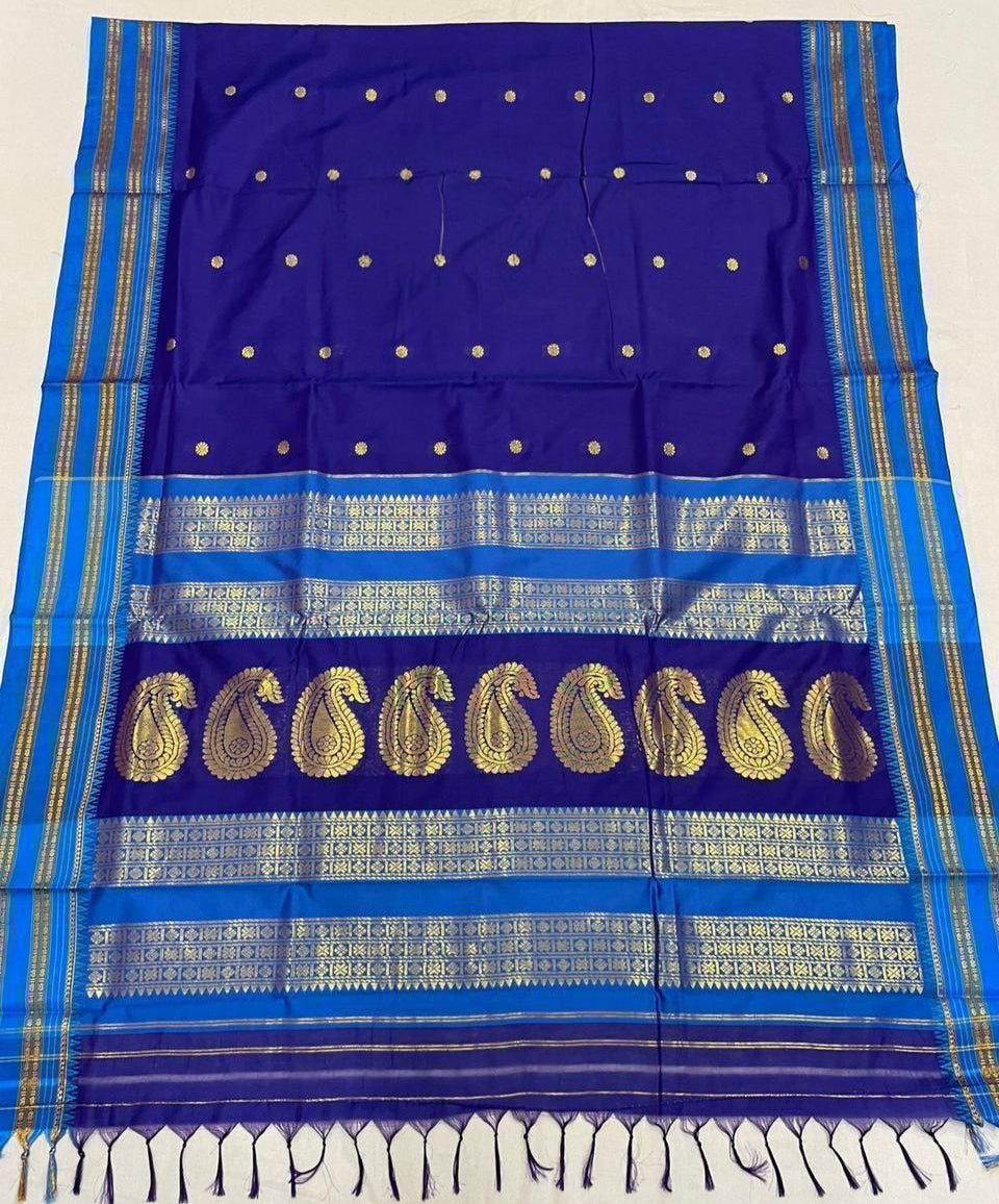 Blue Color Traditional Narayanpeth Saree With Blouse Piece
