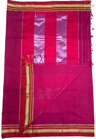 Beautiful Pink Plain Mercerised Cotton Ilkal Saree With Matching Khun Blouse