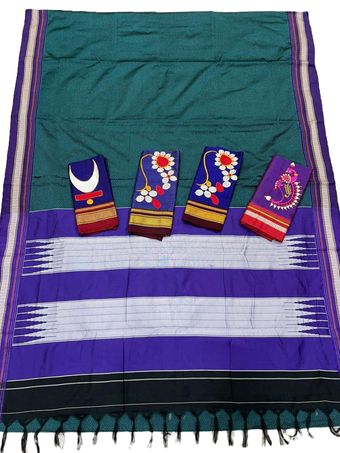 Stunning Plain Resham Khan Maharashtrian Saree With Nath Work Blouse Piece
