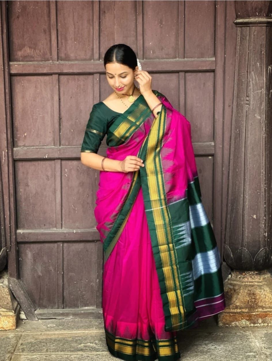 Gadiwal Ilkal Saree With Contrast Blouse Piece – EthnicsLand