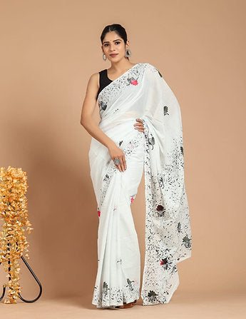 Handblock Print Cotton Mul Naturally Dyed Saree With Blouse Piece