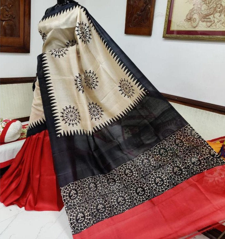 Authentic Block Printed Murshidabad Silk Saree