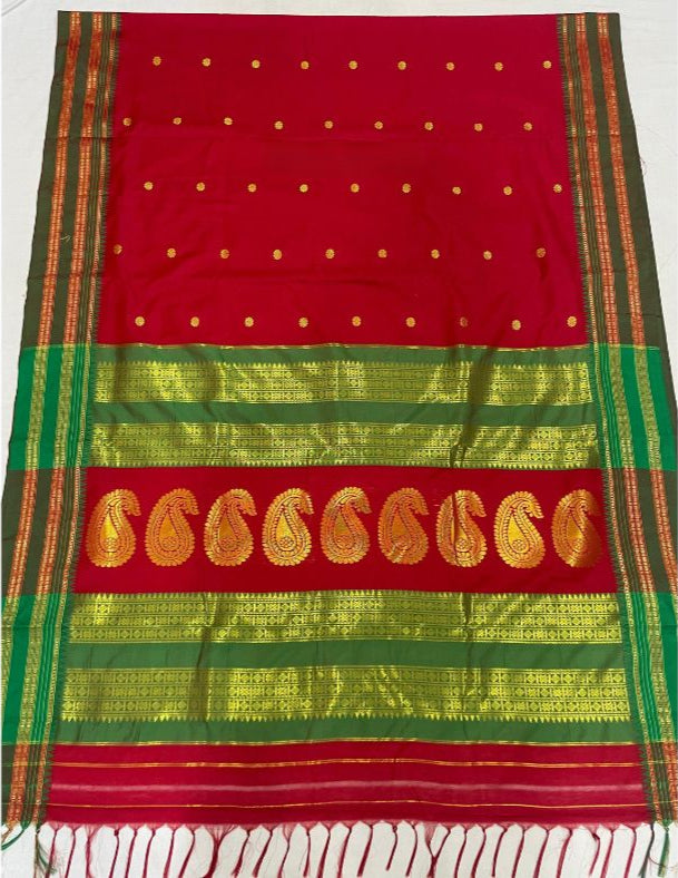 Dark Red Special Narayanpeth Border Golden Pallu Saree