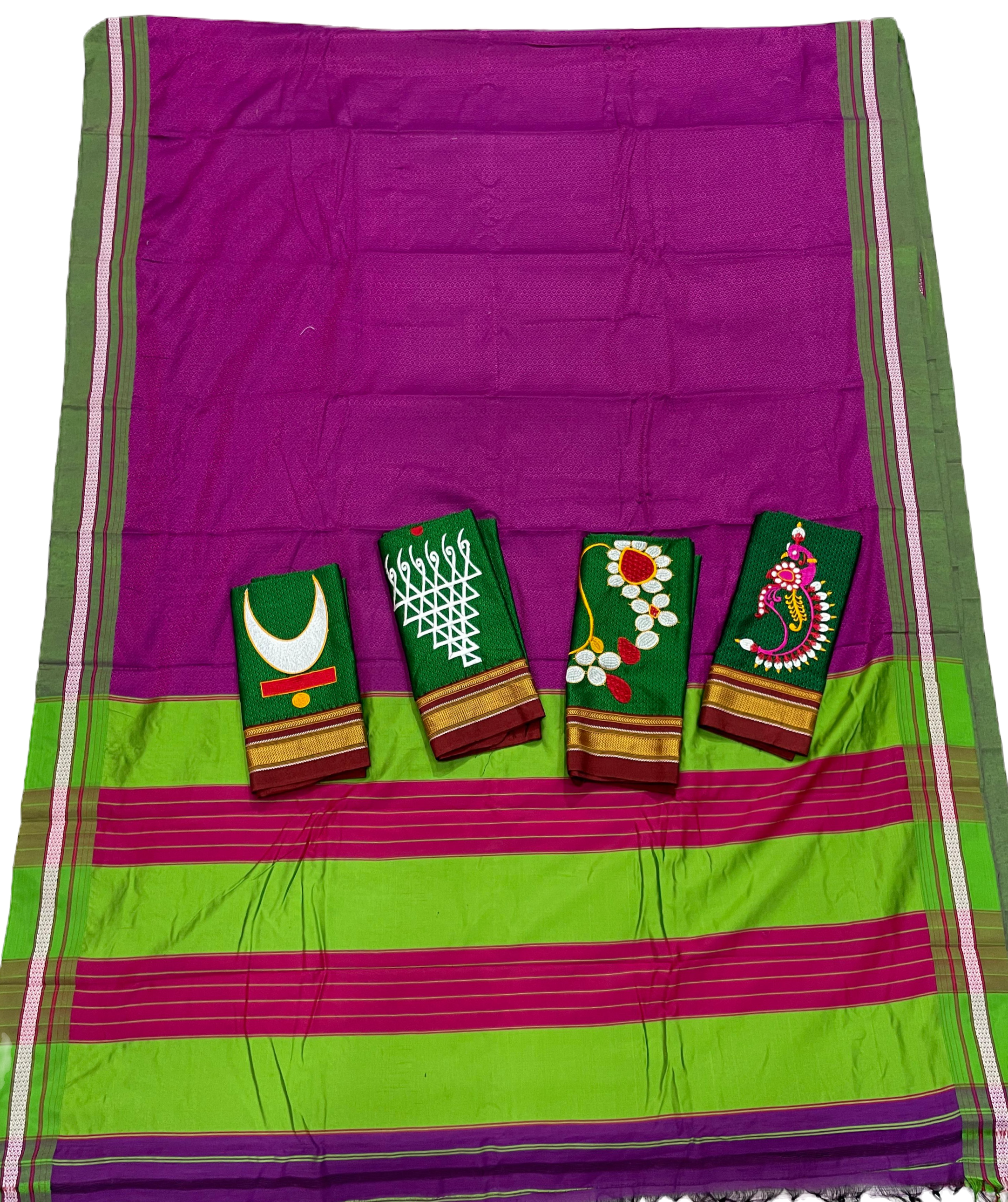 Violet Plain Resham Khan Mahrashtrian Saree With Nath Work Blouse Piece