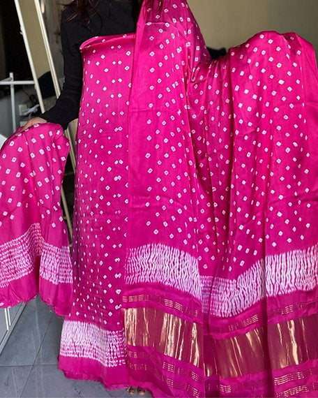 Pink Color Modal Silk Bandhej Salwar Suit Piece