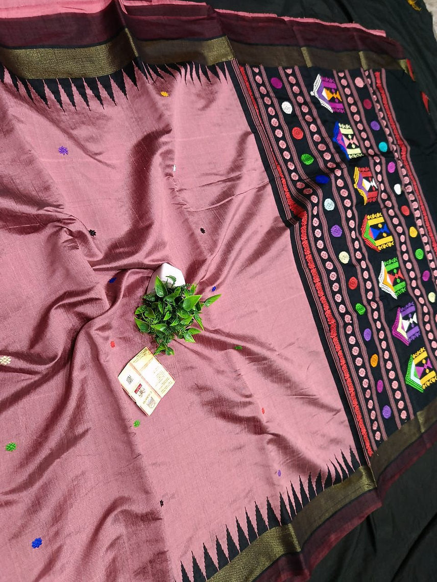 Pure Raw Silk Chhattisgarh Handloom Dolabedi Pallu Saree