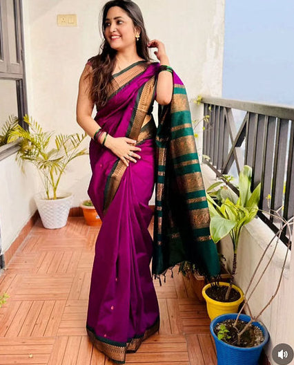 Purple Color Gadwal Cotton Saree