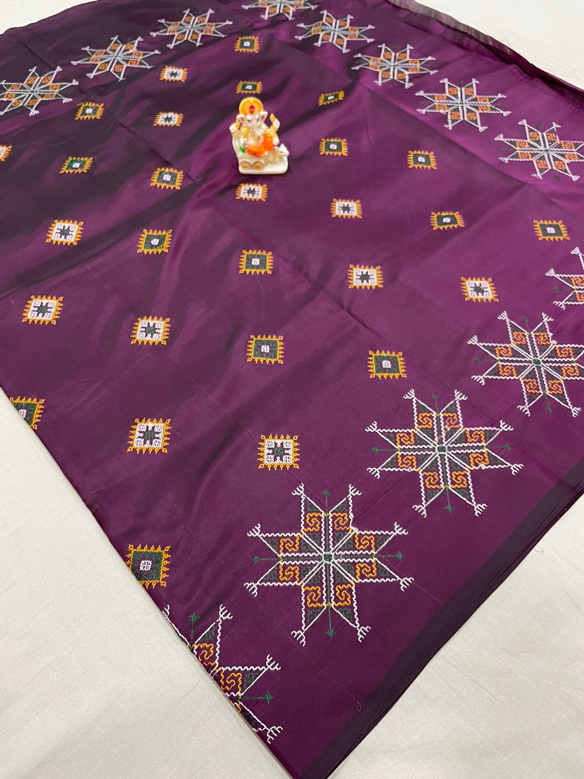Deep Purple Kasuti Work Malai Silk Saree