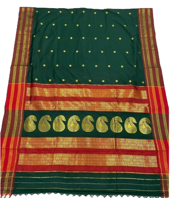 Bottle Green Special Narayanpeth Border Golden Pallu Saree