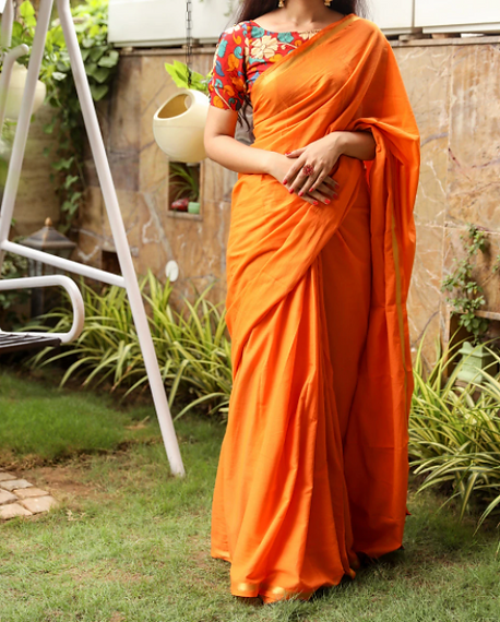 Utsava Collection - Mulmul Cotton Saree With Kalamkari Blouse Piece