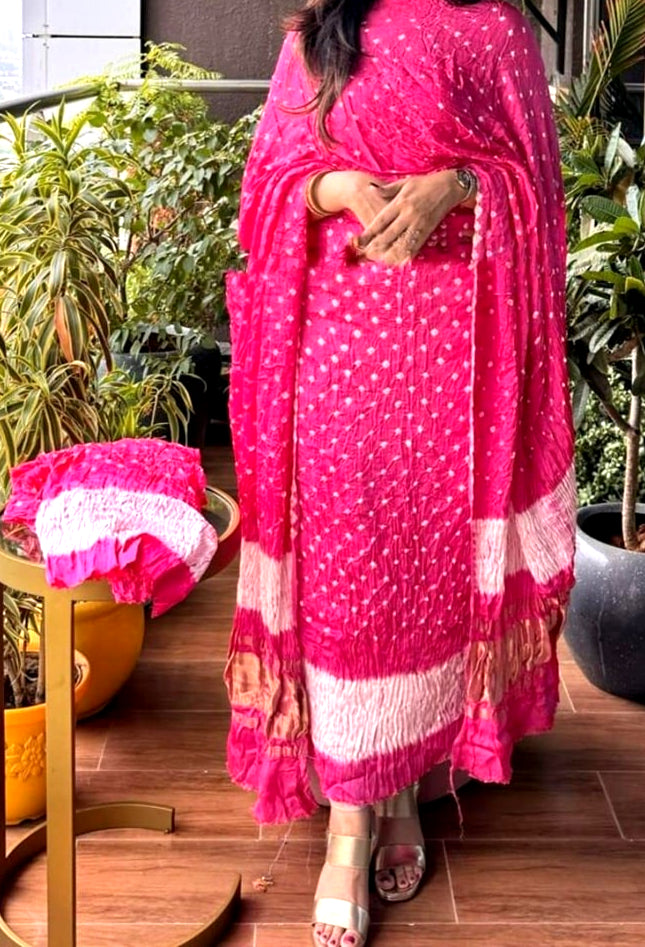 Pink Color Modal Silk Bandhej Salwar Suit Piece
