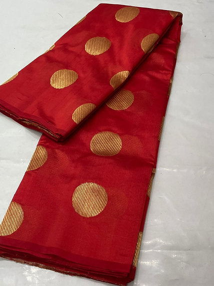 Red and Golden Authentic Handloom Chanderi Pattu Silk Saree