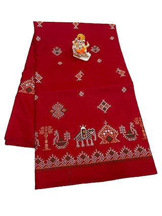 Red Malai Silk Kasuti Work Saree