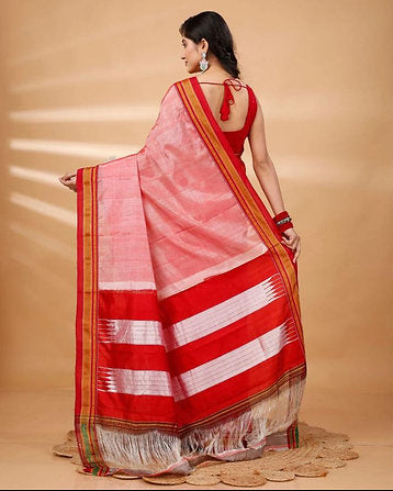 Gayatri Border and Pure Silk Pallu Handloom Cotton Saree