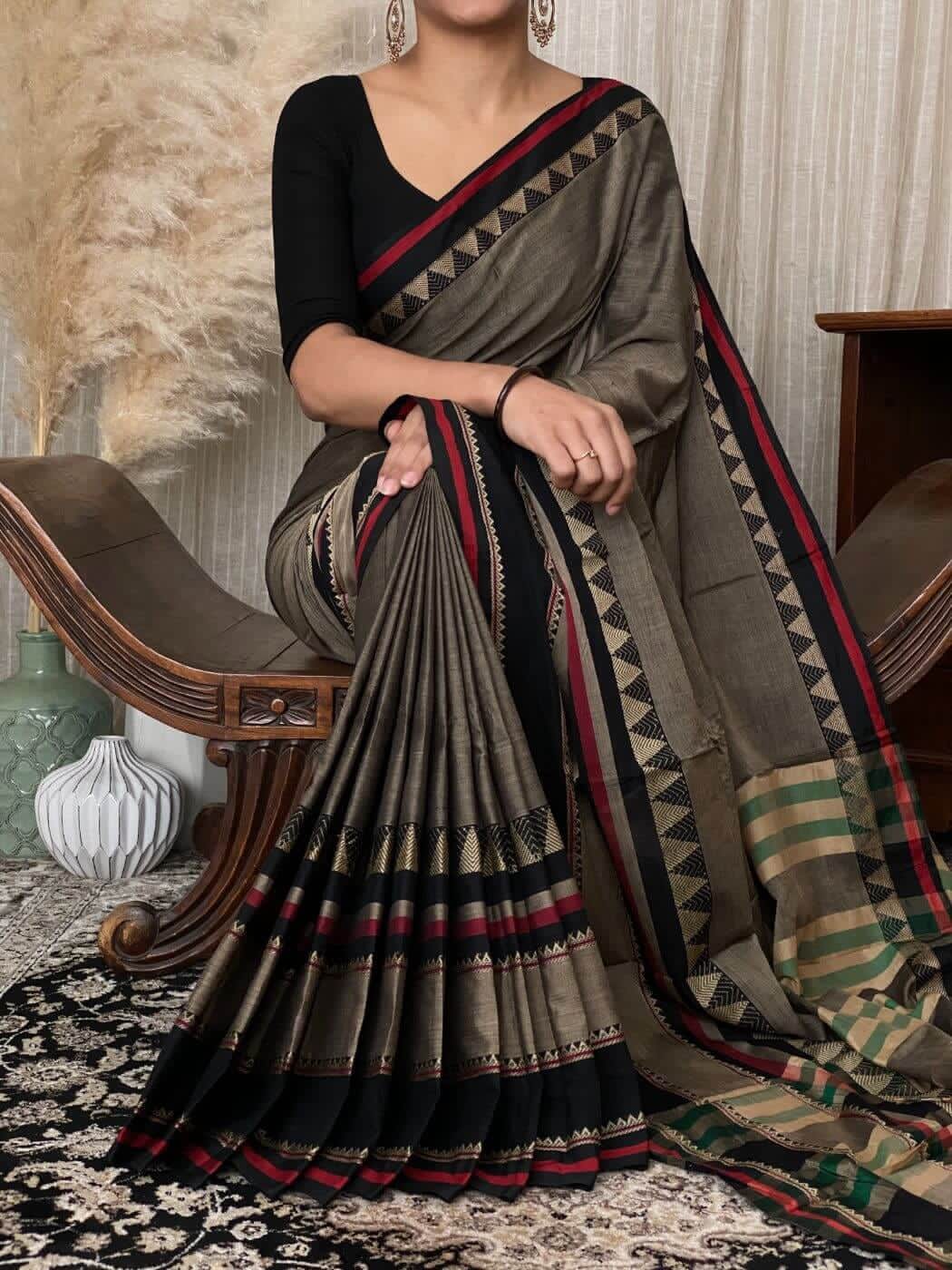 Narayanpeth Cotton Handloom Saree With Blouse Piece