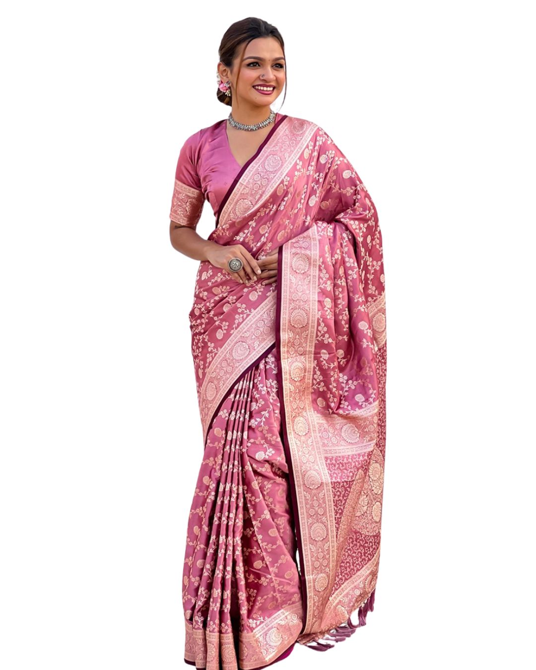 Banarasi Antique Silk Saree Jaal Zari Weaves | Rich Dusty Pastel Elegance