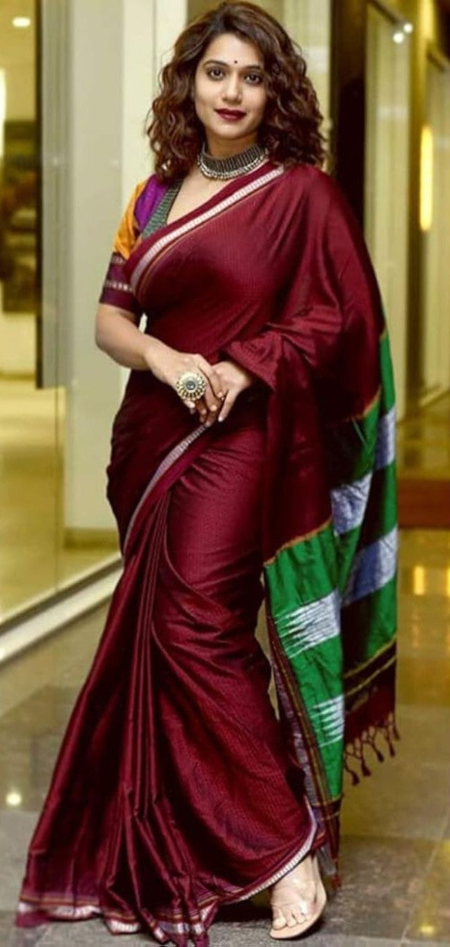 Regal Maroon Authentic Resham Khun Maharashtrian Saree