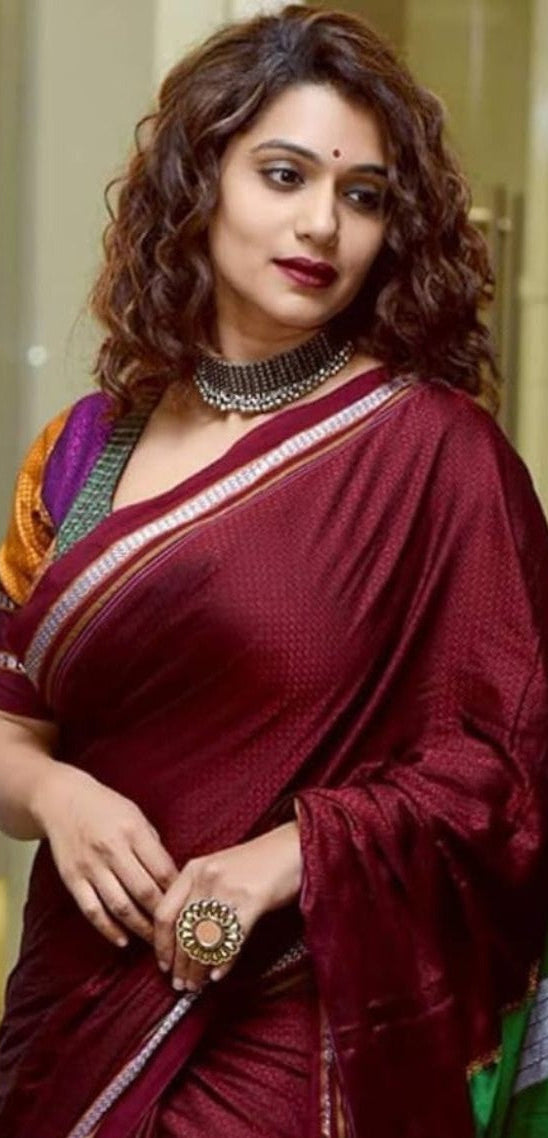 Regal Maroon Authentic Resham Khun Maharashtrian Saree