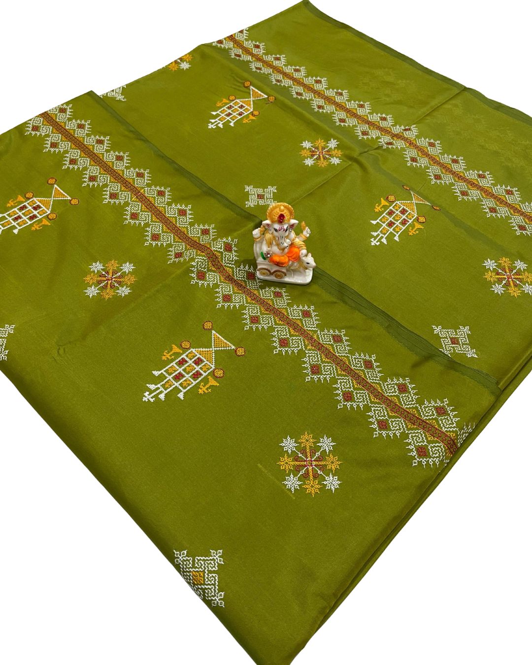Mehendi Color Kasuti Work Malai Silk Saree