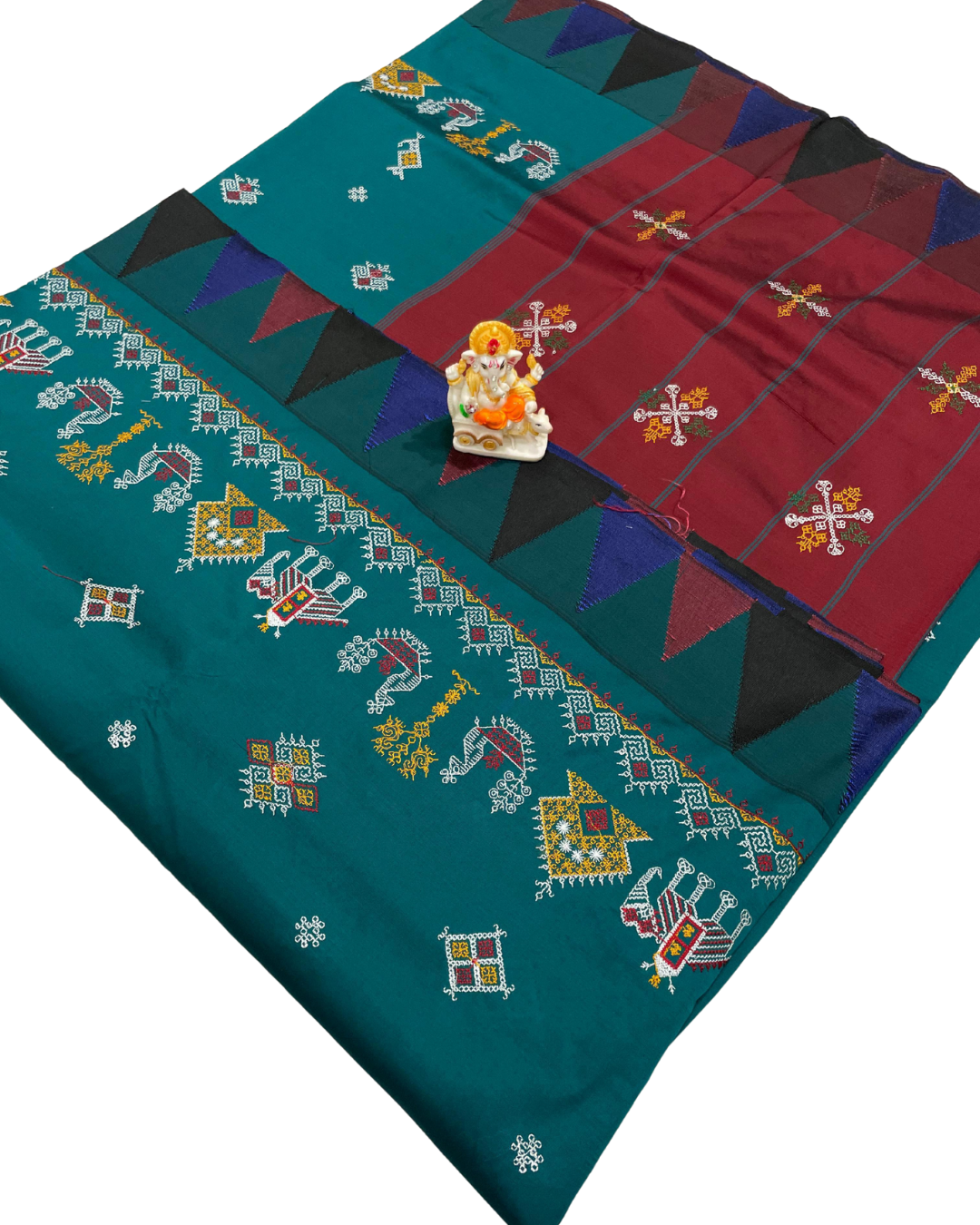 Deep Blue Sea Color Kasuti Work Silk Saree