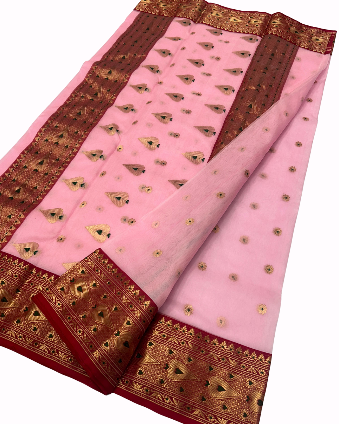 Royal Meenakari Buti Chanderi Handloom Handwoven Katan Organza Silk Saree