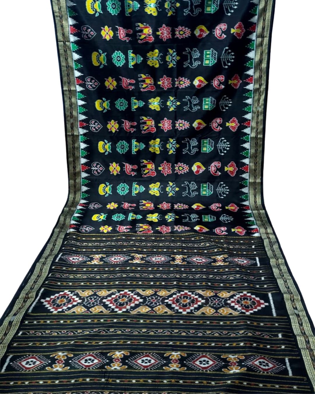 Black Nabarangi Khandua Mulberry Silk Pata Saree