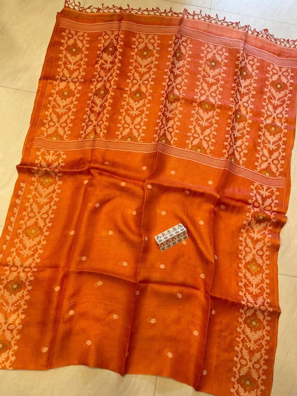 Handmade Pure Tussar Jamdani Saree with Blouse Piece