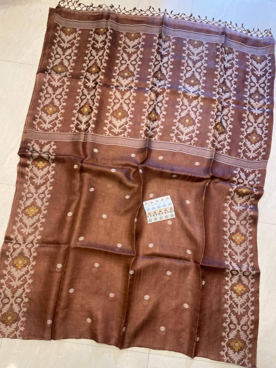 Handwoven Pure Tussar Jamdani Saree with Blouse Piece