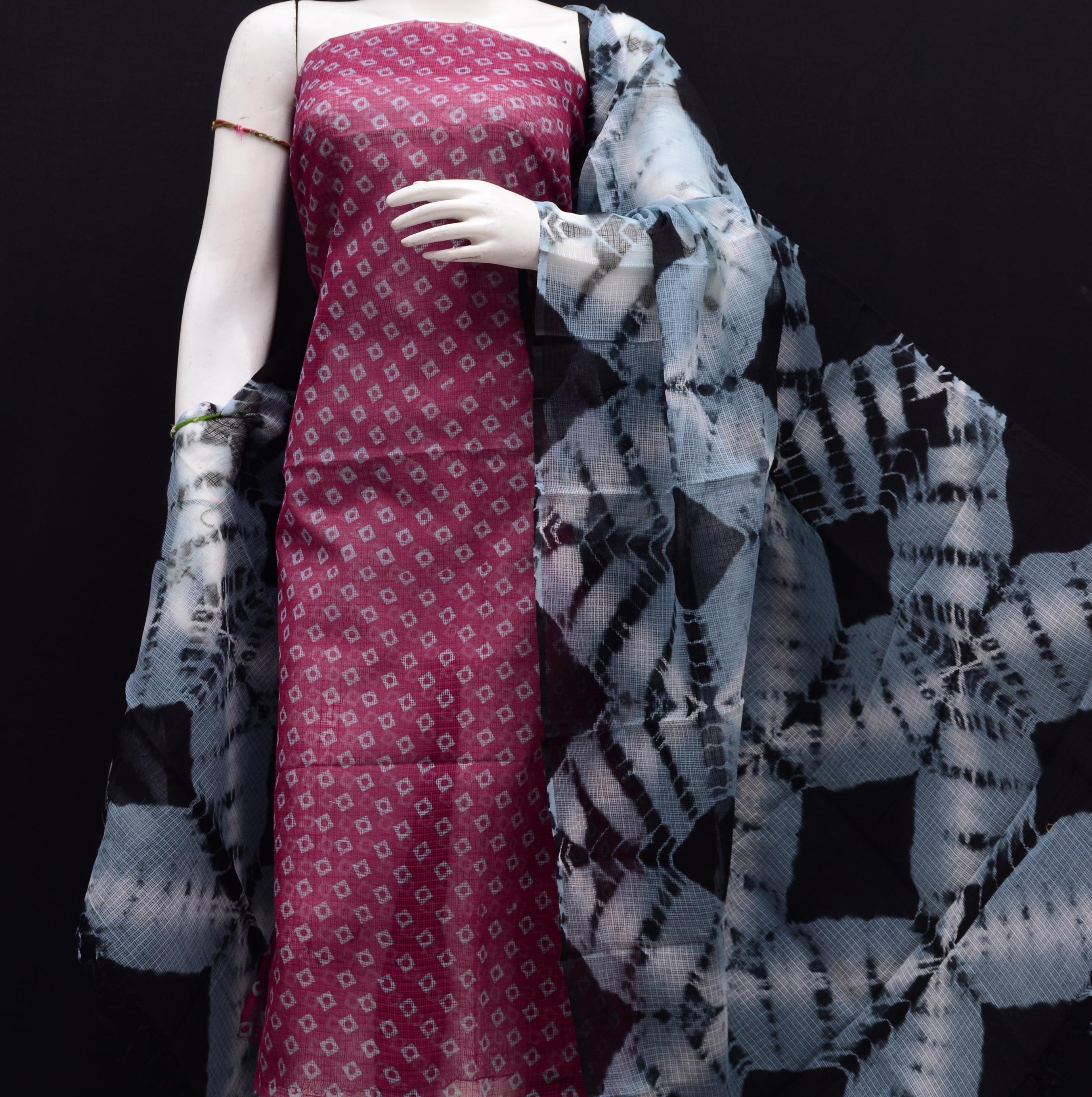 Pure Cotton Kota Doria Bandhej Shibori Salwar Suit