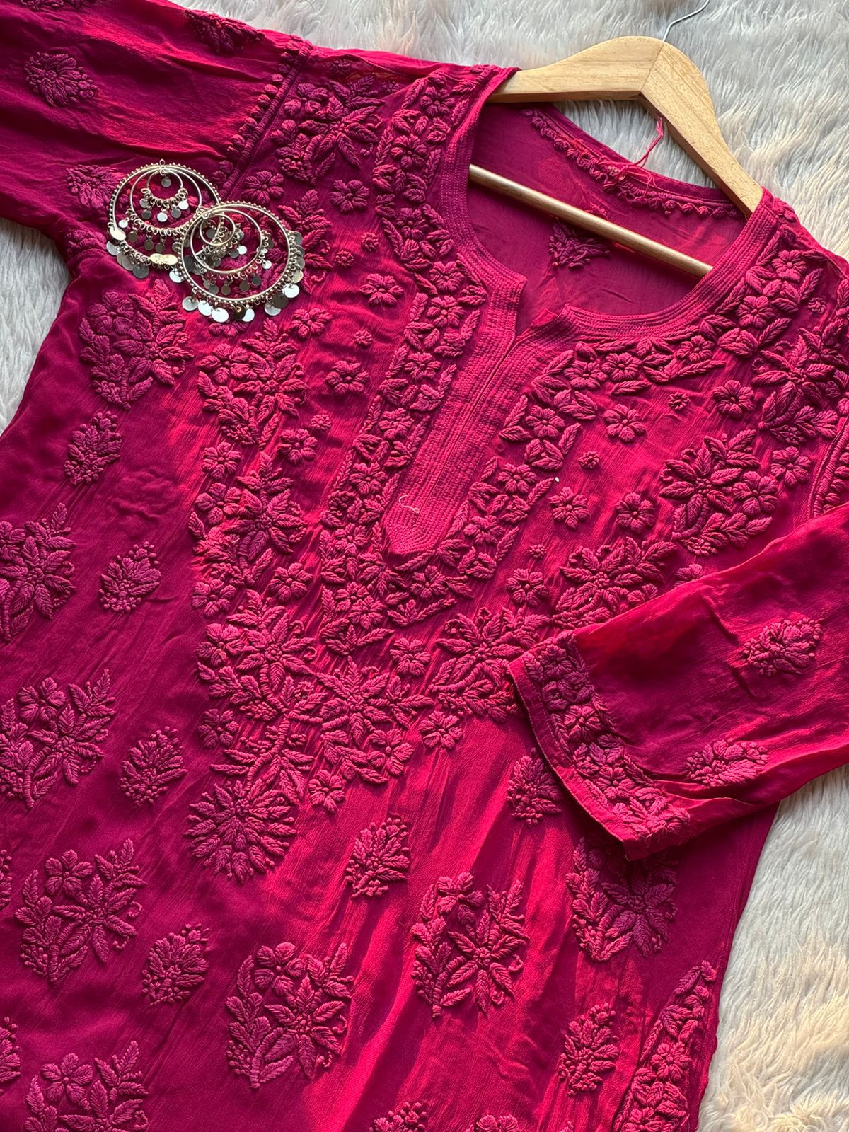 Pure Viscose Tone-to-Tone Handcrafted Chikan Kurta