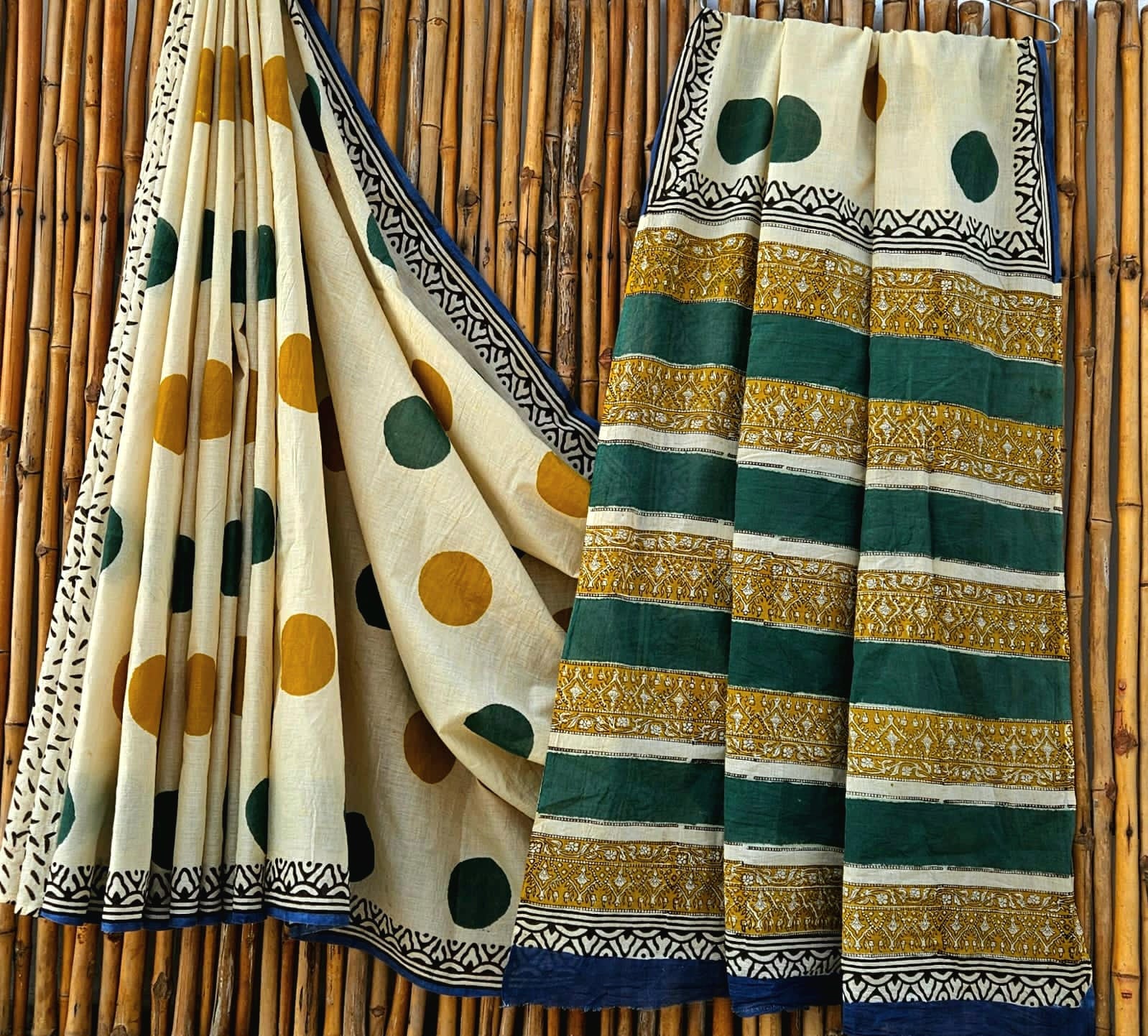 Pure Cotton Handblock Print Mulmul Saree – Naturally Dyed Bagru Print