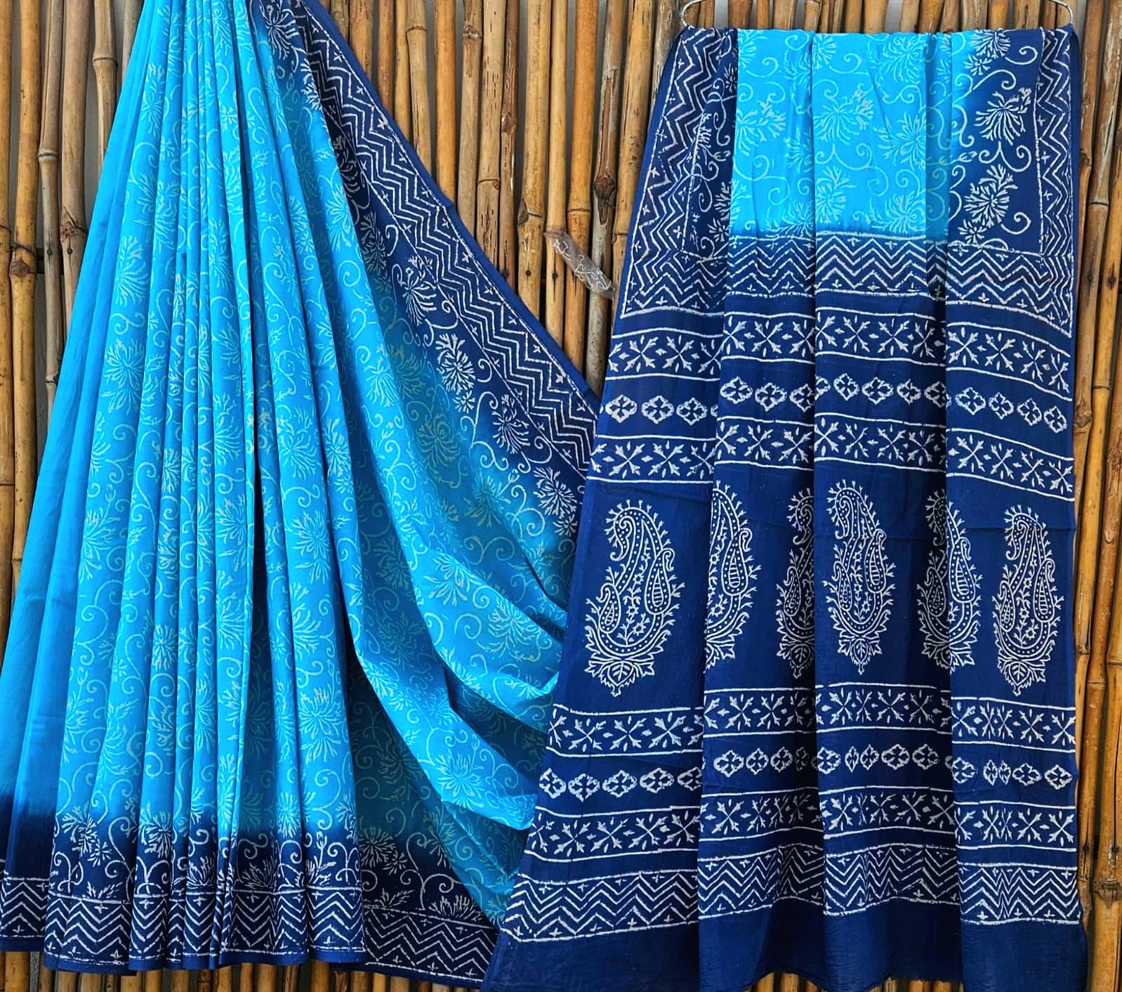 Pure Cotton Handblock Print Mulmul Saree – Naturally Dyed Bagru Print