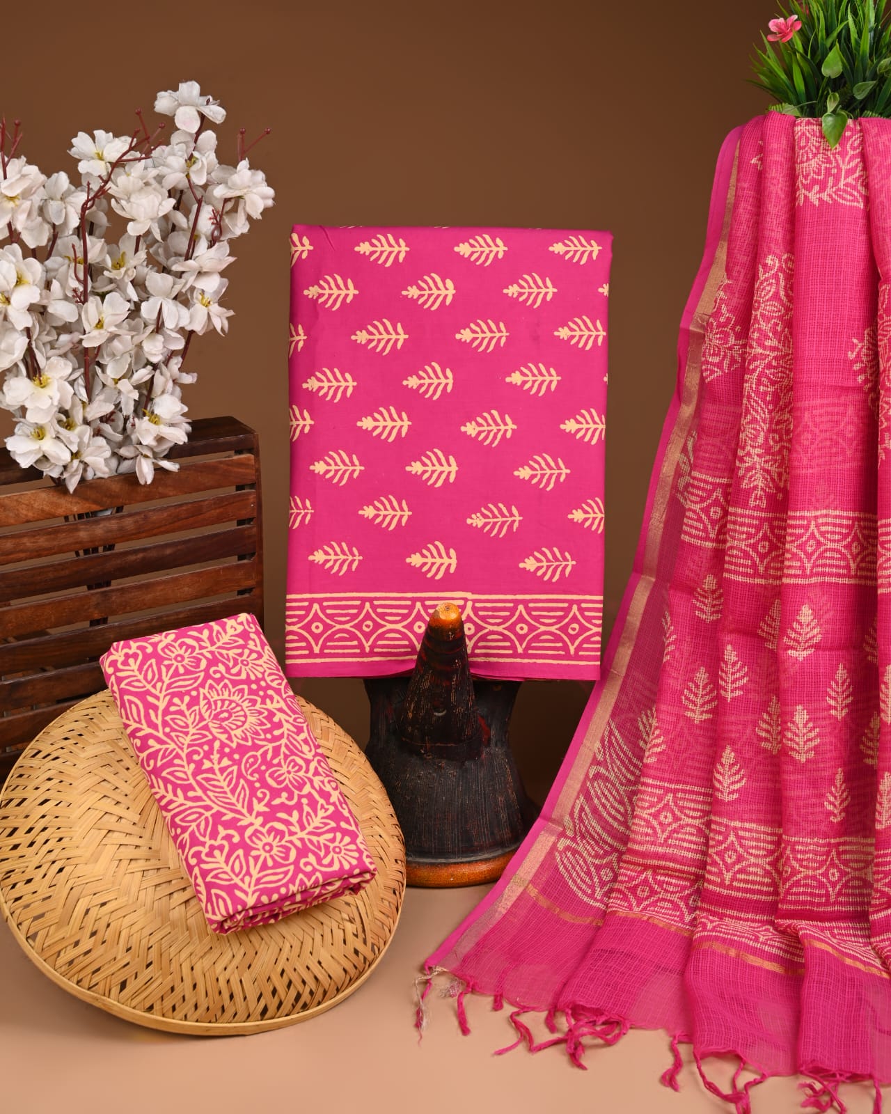 Cotton Salwar Suit Set With Kota Doriya Duppatta