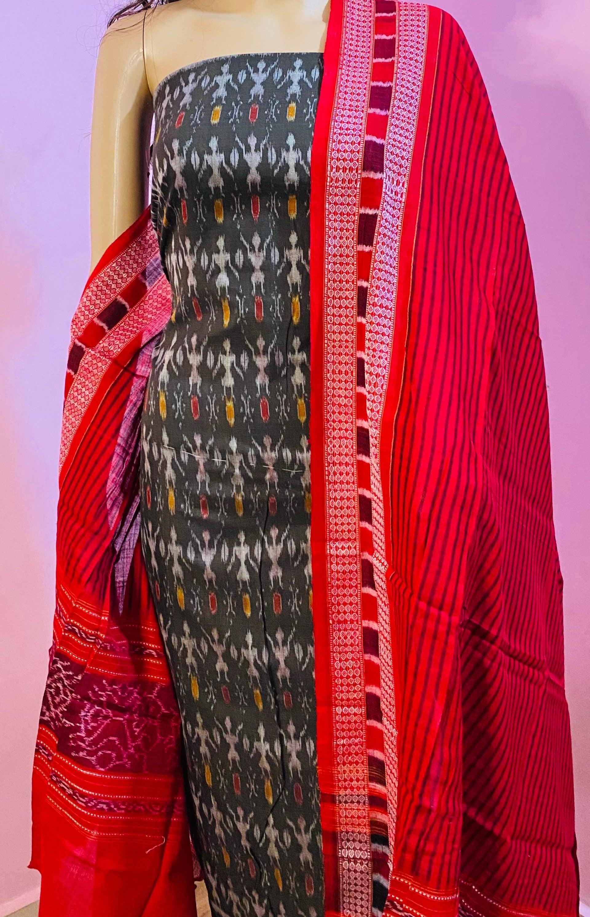 Authentic Handloom Cotton Dress Material With Stripe Dupatta