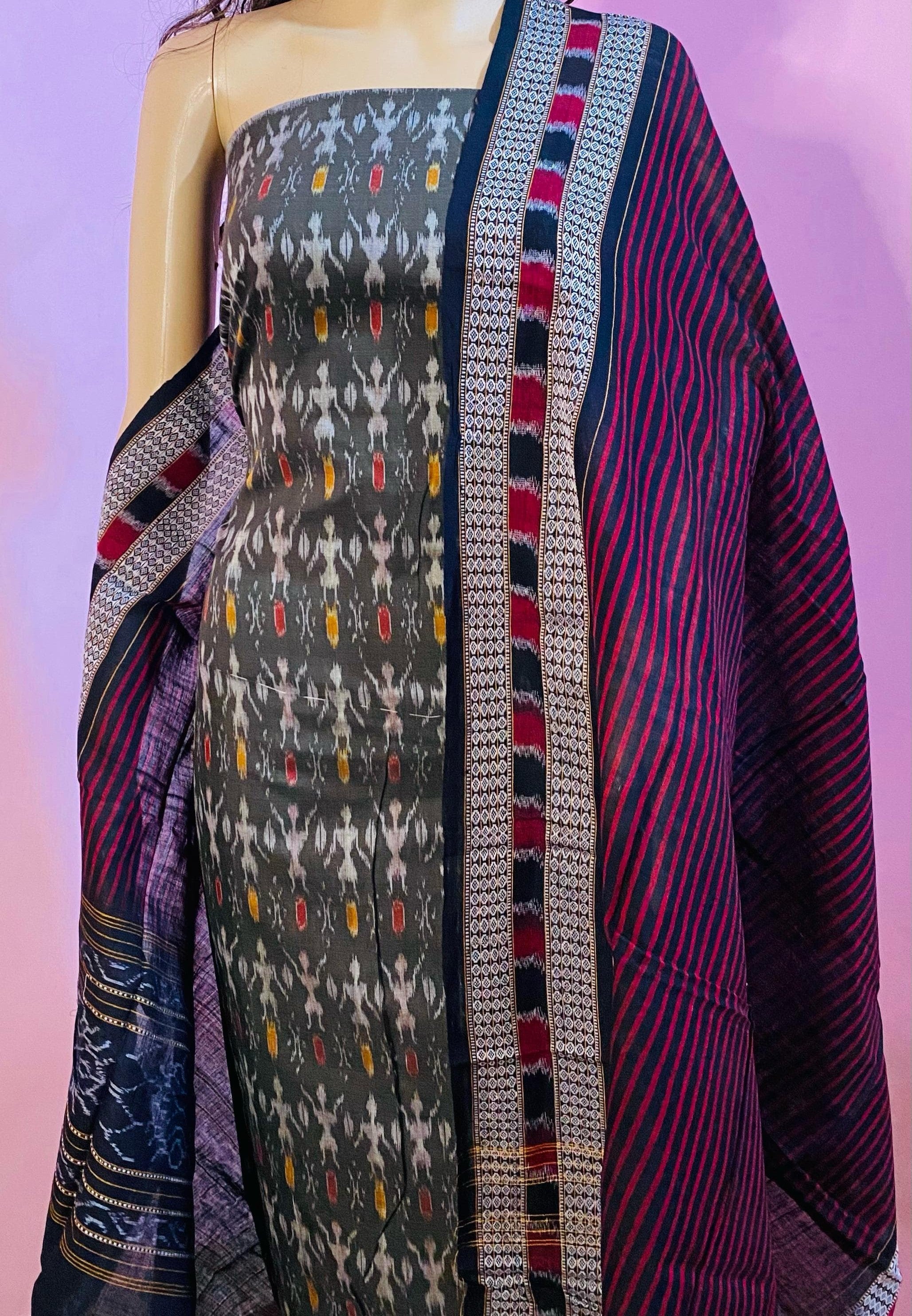 Authentic Handloom Cotton Dress Material With Stripe Dupatta