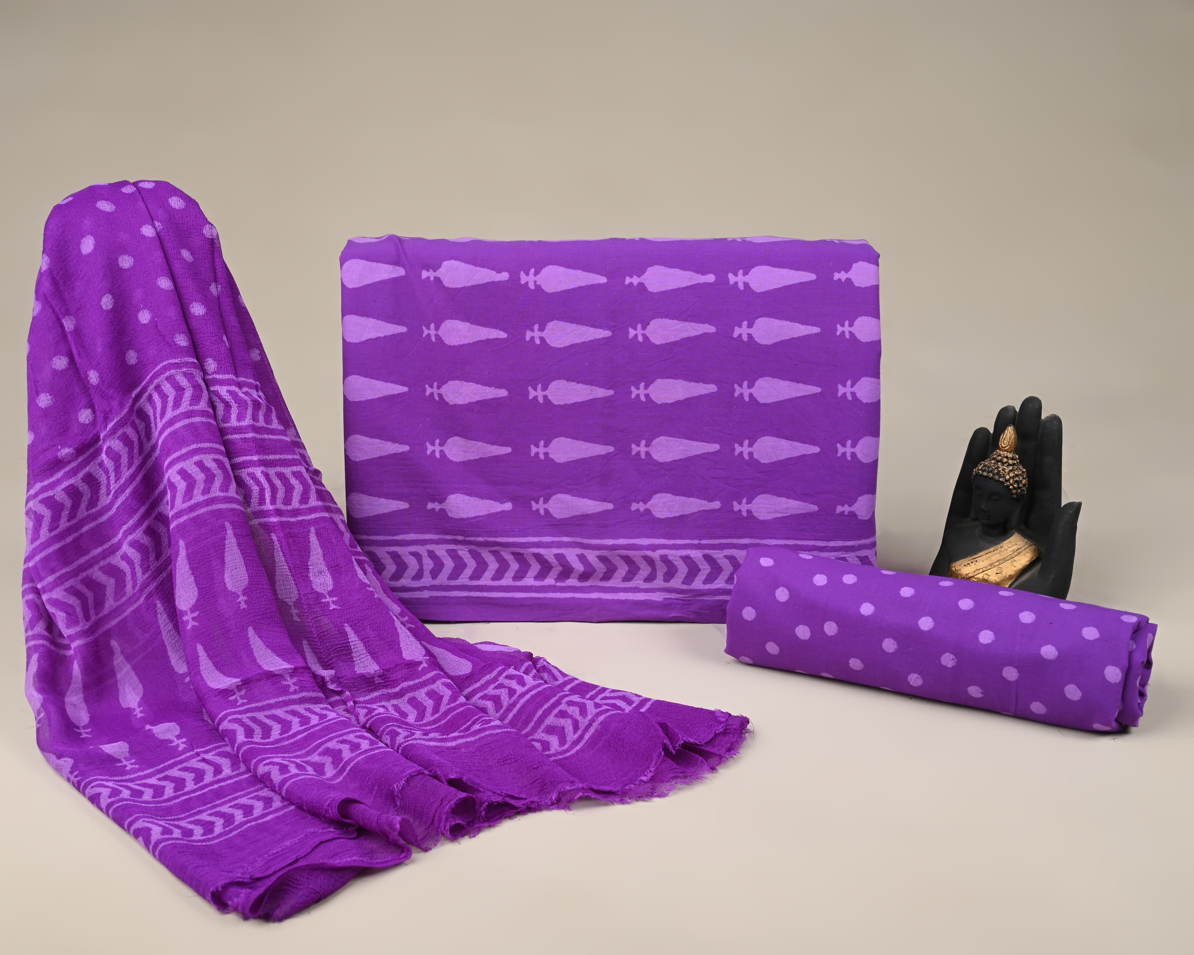 Authentic Handblock Print Cotton Salwar Suit with Chiffon Dupatta